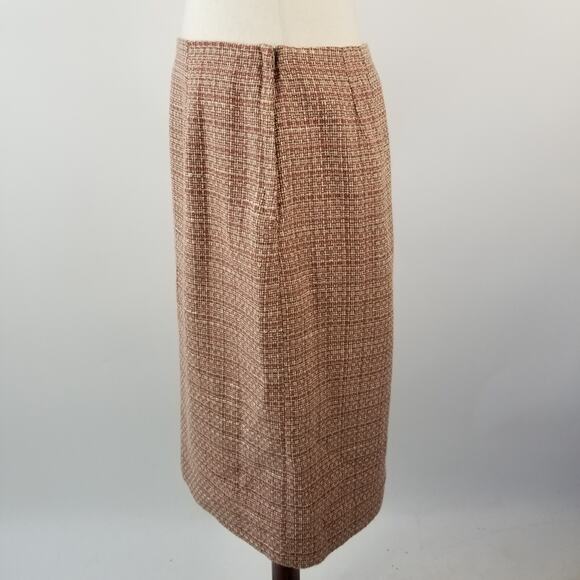 Villager Liz Claiborne Pink Cream Brown Tweed Lined Side Zip Skirt Size 10 - Picture 2 of 5